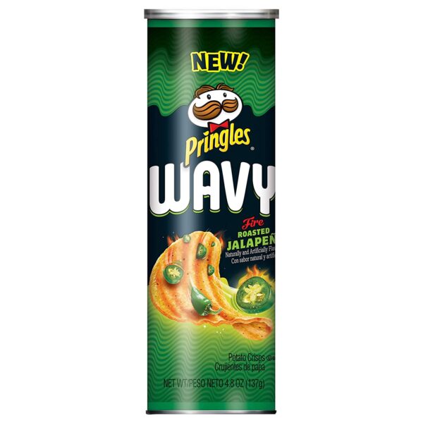 Pringles Wavy, Potato Crisps Chips, Fire Roasted Jalapeno, 4.8oz Can