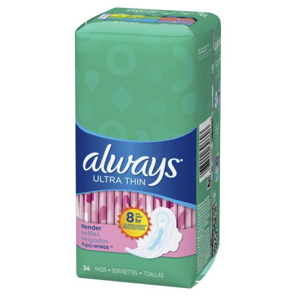 Always Ultra Thin Pads Slender Absorbency Unscented with Wings, 36
