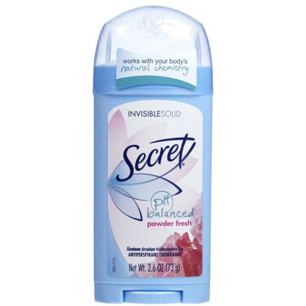 Secret Antiperspirant and Deodorant for Women, pH Balanced Invisible Solid, Powder Fresh Scent, 2.6 Oz