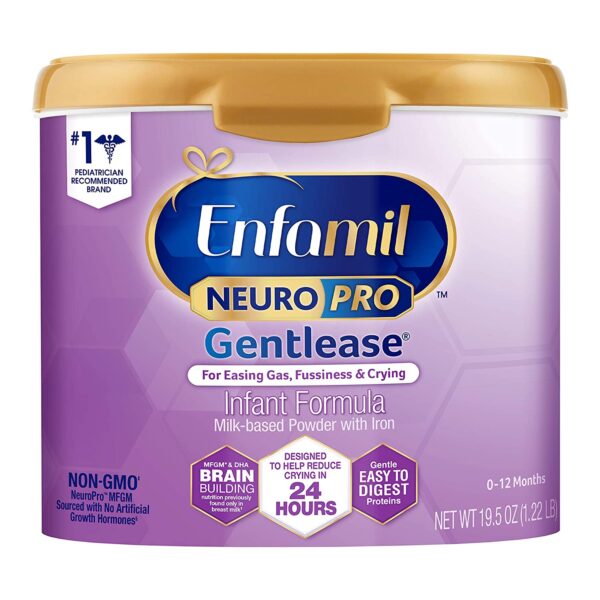 Enfamil NeuroPro Gentlease Baby Formula, Brain and Immune Support with DHA, Clinically Proven to Reduce Fusiness, Gas, Crying in 24 Hours, Non-GMO, Reusable Tub, 19.5 Oz